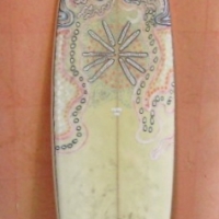 Modern PHIL BYRNE Thruster SURFBOARD - Good cond w no dings sighted, hand painted Aboriginal Design - 6'9 - Sold for $110 - 2013