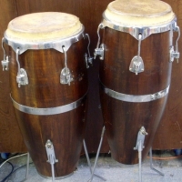 Pair Star brand wooden BONGO drums, chrome fittings & tripod legs - Sold for $244 - 2013