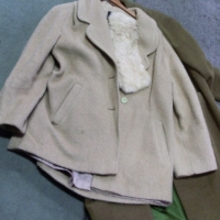 Group lot vintage ladies clothing inc - knee-length olive coloured wool coat, fawn coloured mohair blend waist length coat etc. - Sold for $55 - 2013