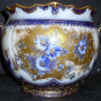 c1895  W & R Carlton Ware  Petunia  jardinière - blue & white flowers, heavily gilded - 23cms D - Sold for $79 - 2013