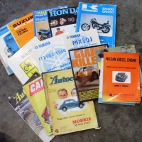 Box lot - motoring ephemera and magazines inc VW manual, heaps vintage motor bike manuals, Australian motoring magazines, etc - Sold for $220 - 2013
