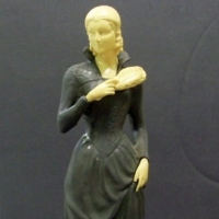 Cast metal  Deco-style sculpture of a fashionable lady  w a fan on marble base (42 cm high approx) - Sold for $92 - 2013