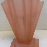 ART DECO geometric  pink satin glass vase  - approx 20cms H - Sold for $61 - 2013