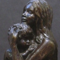Modern Heavy BRONZE Sculpture - MOTHER & CHILD - Signed to base but illegible - 18cm H - Sold for $183 - 2013