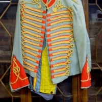 Aqua military style jacket with yellow brocade and red highlights with matching pants  - Sold for $293 - 2013