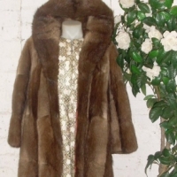 1980's  Bideau Furs, Canadian mink coat with hood, buffbrown with wide lapel & satin lining, exc Cond - Sold for $195 - 2013