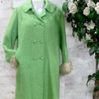 1960's bright green ladies coat by 'SANRO of Melbourne' - pure wool with fur cuffs - Sold for $85 - 2013