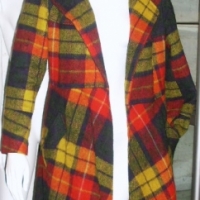 1960's full length ladies HOODED WOOL COAT - colourful tartan design with satin lining and swing hem line - Sold for $85 - 2013