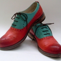 Pair Gents Italian LEATHER Dress Shoes - All Red Leather w Green coloured upper sections, marked DNB HOMME - approx size 910 - Sold for $67 - 2013