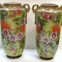 Pair of c1900  Japanese export ware ceramic VASES - Hand Painted  & heavily Gilded - No marks sighted - 38cm  - Sold for $92 - 2013