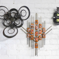3 x Large heavy METAL 1970's Wall Sculptures - Copper with enamelled decoration - Sold for $73 - 2013