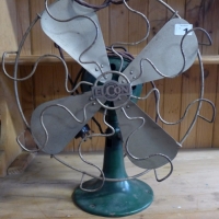 ELCON Fan - Green Industrial body, Brass Blades & cage w Badge to front - Sold for $85 - 2013