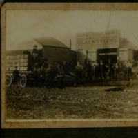 2 x  photographs circa 1880s - Sanderson Blacksmiths with staff  and Bloustein watchmaker and Jeweller -  and another - Sold for $55 - 2013