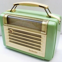 Bakelite AWA Radiolaportable  radio w avocado green and cream case - Sold for $61 - 2013