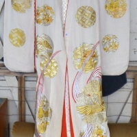 c1980's Japanese Wedding Kimono - cream ground, heavily embroidered with metallic threads, exc Cond - Sold for $329 - 2013