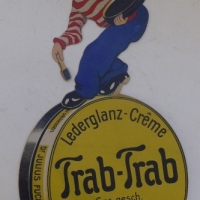 German POS advertising cardboard sign of a boy in a top hat - Trab Trab shoe polish - Sold for $67 - 2013