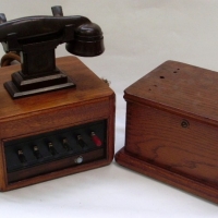 Fab vintage  Bakelite and wood 2 pce Dictograph telephone system - Sold for $122 - 2013