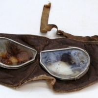 PILOT'S GOGGLES, leather with metal rimmed glass - cWWII - Sold for $61 - 2013