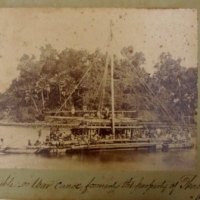 Photograph of a Pacific island Double war canoe - Sold for $73 - 2013