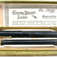 Conway Stewart fountain pen and pencil set in original box #475 circa 1949 - Sold for $79 - 2013