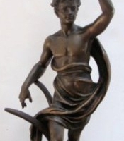 c1900 French figural Spelter Lamp L 'Agriculture signed Bouchon with small original flame shade - Sold for $354 - 2013