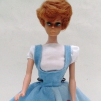 1960's BARBIE DOLL with ginger bubble cut hairstyle, protruding eyelashes, pale bubble gum lips & pink polish to toes & fingernails Dres - Sold for $55 - 2013