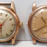 2 x Vintage 9ct gold watches -  Tudor Automatic missing adjusting knob - and Unicorn 17 jewel manual wind watch - Sold for $415 - 2014
