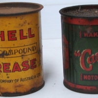 2 x motoring items - Shell and Castrol Wakefield motor grease tins - Sold for $55 - 2014