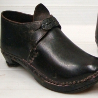 Pair of 1920's leather & wood child's clogs - gc - Sold for $79 - 2014