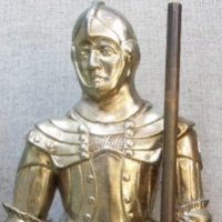 Tall 1950's Cast brass knight with bronze plating - Sold for $79 - 2014