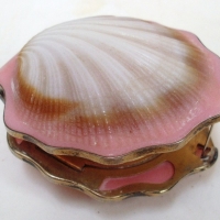 c1958 Russian silver gold plated & pink shell shaped powder compact -  Russian hallmark  '875' - Sold for $116 - 2014