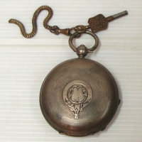 Full hunter key wind pocket watch in Sterling silver and marked for Birmingham 1944 retailed by Stewart Dawson of London - Sold for $92 - 2014