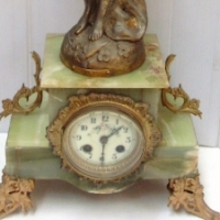 c1880 French Green onyx and gilt ormolu figural clock - gilt draped female form to top with bough of spring flowers titled Vaise Rose - hand painted e - Sold for $256 - 2014