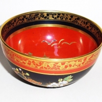c1900 Wiltshire & Robinson Carlton Ware Bowl - black & orange, Pagoda scene - gilded & enamel decoration - 10cms D - Sold for $61 - 2014