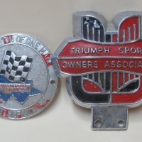 2 x TRIUMPH car badges  - Triumph Sports owners association and Standard Triumph owners club badge - Sold for $92 - 2014