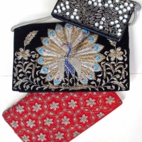 3 x vintage Indian velvet clutch purses with applied beaded decoration - Sold for $55 2014