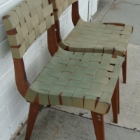 Pair of Douglas Snelling chairs with typical hardwood frames and green webbing - Sold for $85 - 2014