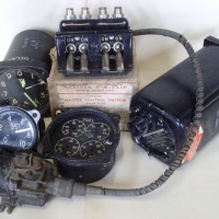 group lot - Vintage AIRCRAFT Gauges & Parts - Altimeter, Bank Indicator, Fuel Gauge, boxed Marsden & McGain MASTER COLNTROL SWITCH, etc - Sold for $98 2014