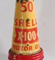 SHELL quart oil bottle & nozzle - '50 Shell X-100 Motor Oil' - Sold for $67 2014