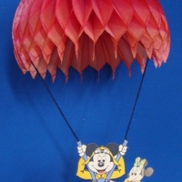 1950's MICKEY MOUSE kids party hanging decoration with fold out red crepe paper parachute - made in Denmark - Sold for $33