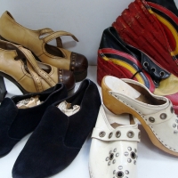 4 x pairs ladies shoes inc - white studded clogs, cork soled platform shoes, suede, etc - Sold for $43