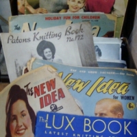 Small suitcase & contents of 1940/50's womens magazines inc - 'The New Idea', 'Women's Weekly', knitting books (Lux, Patons, Paragon), etc - Sold for $30