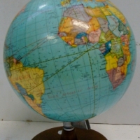 1960's GLOBE of The World - dark wooden stand marked KED made in Japan - approx 30cm H - Sold for $24