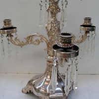 c1900 Walker and Hall silverplated Candelabra, three branch  with crystal Lustres - Sold for $171
