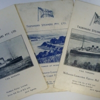 3 x Menus from Tasmanian Steamers Pty ltd, T S S Taroona, and T S S Nairana - Sold for $67