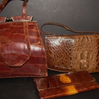 3 x pieces ladies accessories - 2 x vintage crocodile skin handbags, one with fab spines - plus crocodile skin purse - Sold for $85