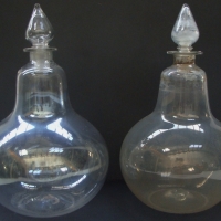 Fantastic pair commercial POS Victorian blown glass chemist jars with stoppers - Sold for $201