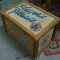 Fantastic Vintage Wooden & Cardboard PLAYERS NAVY CUT Tobacco Packing Crate - in V Good cond w Original shipping label to one end - Sold for $183