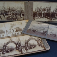 Group of c1900 Australian Stereoscope views including 2nd Victorian contingent leaving for the Boer war, Commonwealth celebrations 1901 and the Duke o - Sold for $55 - 2014