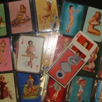 18 x PINUP Girl Swap Cards - Fab images by Gil Elvegren, etc - some w Business Advertising incl BERTS TRUCK SUPPLIES - Sold for $73 2014